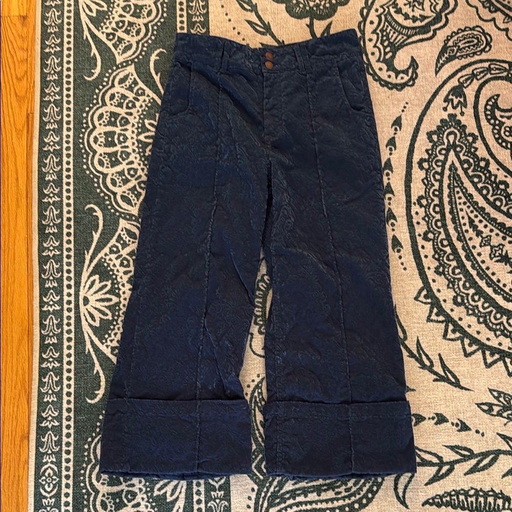 Anthropologie Pilcro Blue Burnt Velvet Wide Leg Pants | Size 30